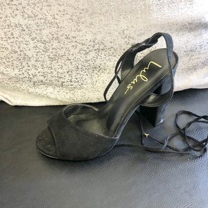 Black suede lace up heels